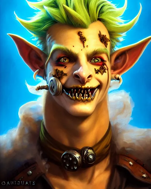 Prompt: junkrat from overwatch, slight smile, jester, fantasy, fantasy art, fantasy, colorful, elegant, character portrait, portrait, close up, highly detailed, intricate detail, amazing detail, sharp focus, vintage fantasy art, vintage sci - fi art, radiant light, caustics, by boris vallejo