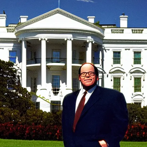 Image similar to president george costanza stands in front of the white house