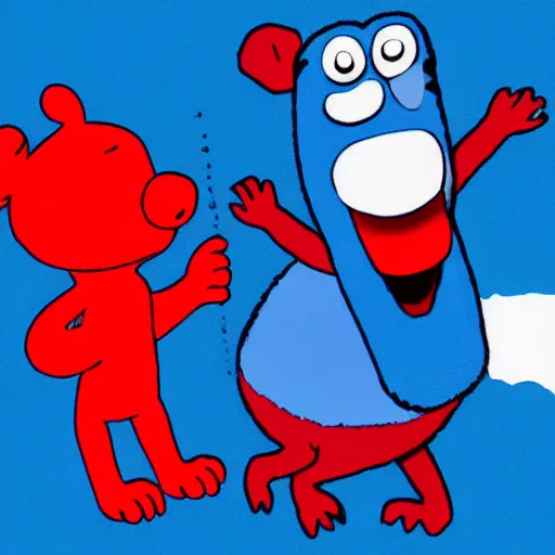 Prompt: blue from blues clues fighting clifford the big red dog