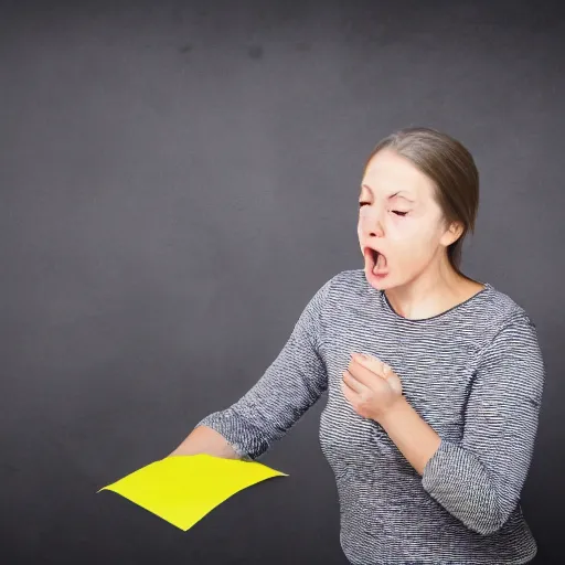 Image similar to a photo of a woman losing her patience because she can't find the paper towel