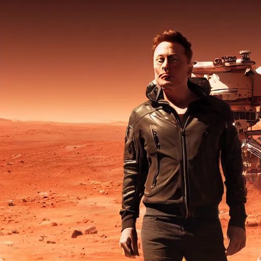 Prompt: elon musk in cyberpunk style on mars digital art very detailed 4 k detailed super realistic