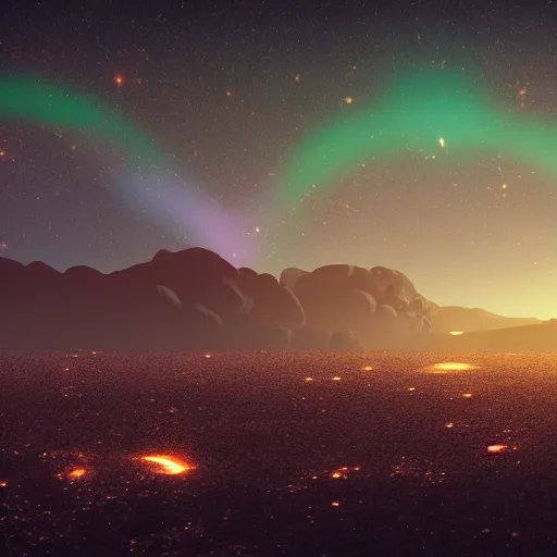 Image similar to grainy atmospheric alien landscape with glowing lights