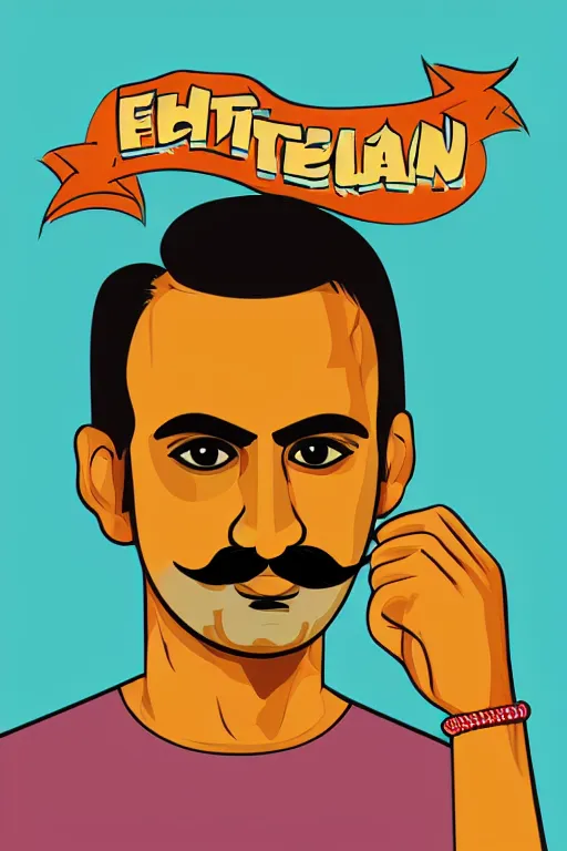 Image similar to portrait of an indian man with moustache, art by butcher billy, sticker, colorful, illustration, highly detailed, simple, smooth and clean vector curves, no jagged lines, vector art, smooth