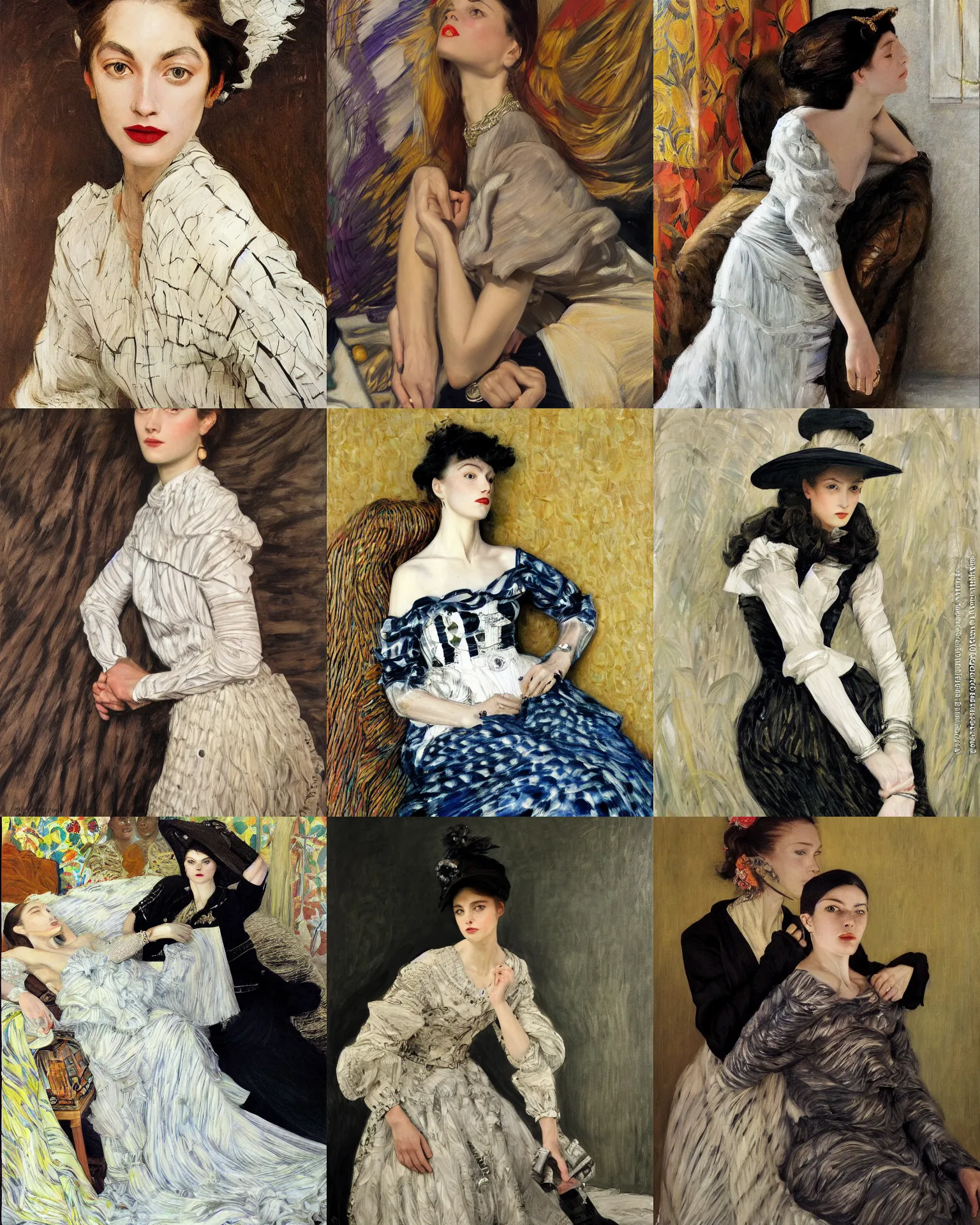 Prompt: a highly - detailed painting by james tissot and vogue magazine and zinaida serebriakova and edward hopper and annie leibovitz of a modern!!! 2 0 1 0 s vogue fashion photography portrait, studio photography portrait, simple background.