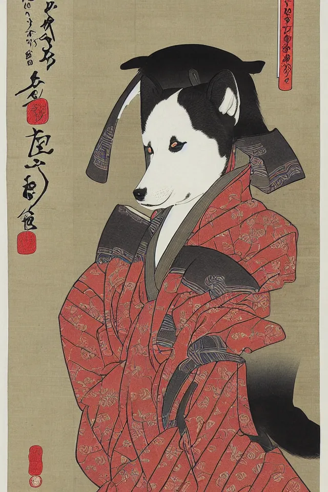 Image similar to a portrait of a shogunate shiba inu, ukiyo - e, artistic, highly detailed, historical