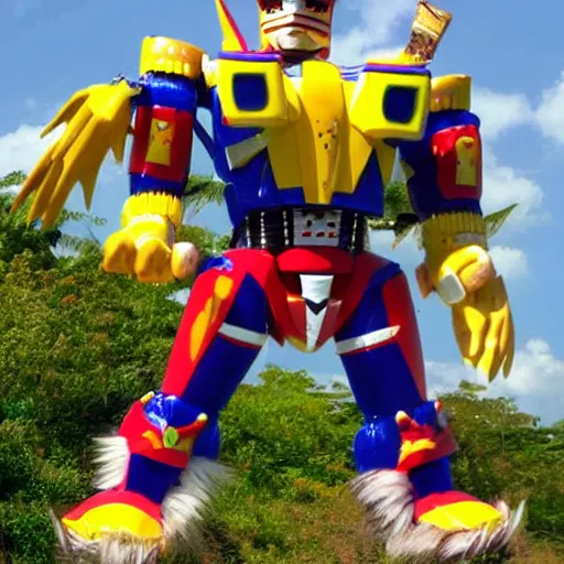 Prompt: a brazilian themed megazord, each member resembling a native brazilian animal