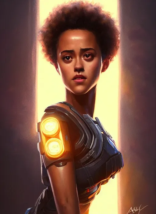 Prompt: portrait of apex legends nathalie emmanuel, intricate, elegant, glowing lights, highly detailed, digital painting, artstation, glamor pose, concept art, smooth, sharp focus, illustration, art by artgerm and greg rutkowski, artey freytag