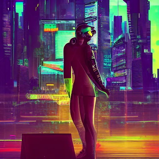 Image similar to cyberpunk hacker in front of bangkok by kashin, wadim