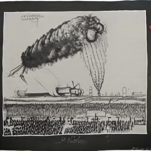 Prompt: childs drawing of the hindenburg disaster