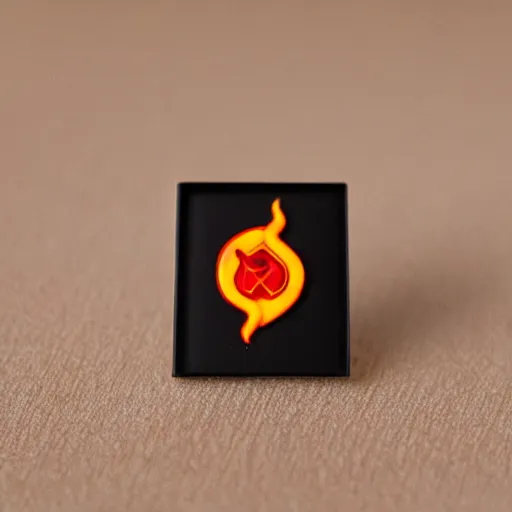 Image similar to a photo of a retro art deco minimalistic clean fire warning enamel pin, studio lighting, behance