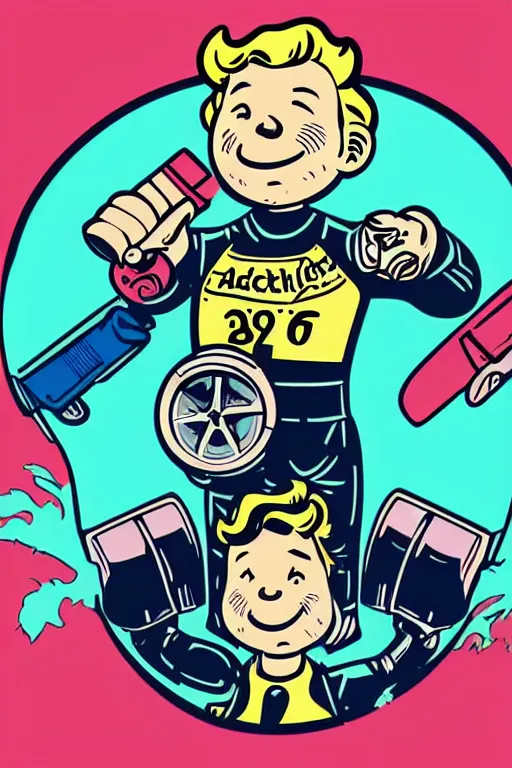 Image similar to fallout 7 6 retro futurist illustration art by butcher billy, sticker, colorful, illustration, highly detailed, simple, smooth and clean vector curves, no jagged lines, vector art, smooth andy warhol style