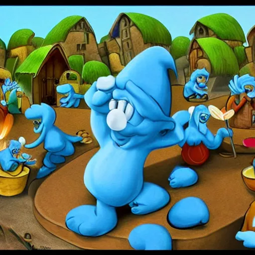 Image similar to the smurf village, artwork by random artist