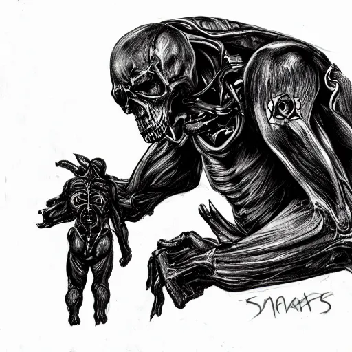 Image similar to Death stranding beast, tattoo ink sketch isolated on white background, highly detailed