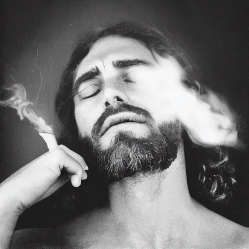 Prompt: realistic photograph of jesus christ smoking weed, 3 5 mm, photograph, photo