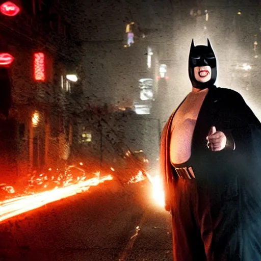 Image similar to a fat nic cage playing batman in the dark knight rises, hd digital photography, movie still