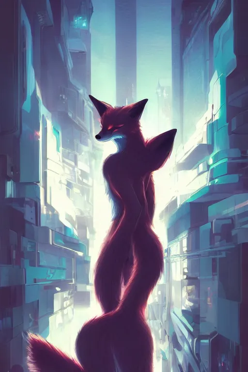 Image similar to a fox fursona, trending on artstation, by kawacy, furry art, digital art, cyberpunk, high quality, backlighting