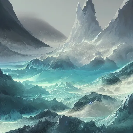 Image similar to Realm between the mountains and the sea, fantasy, digital painting, extra detailed