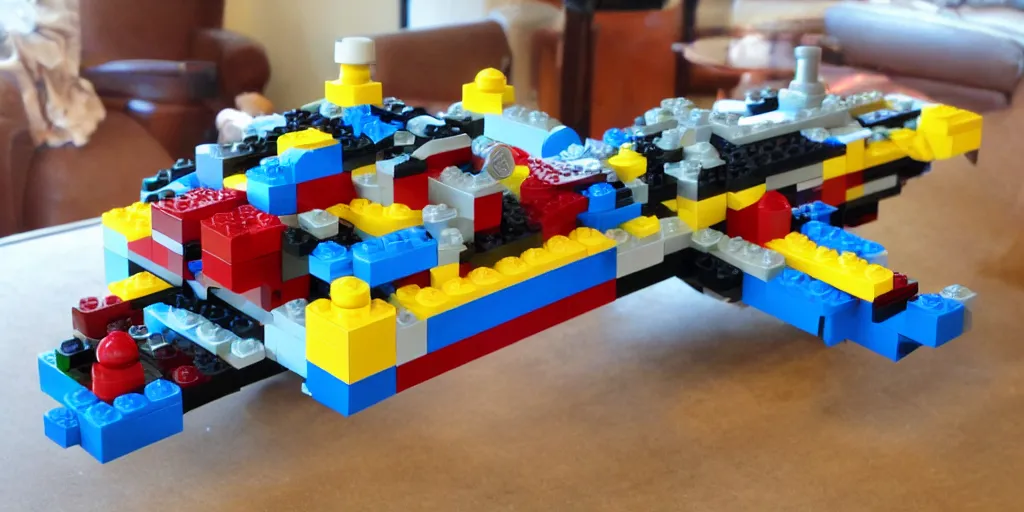 Image similar to spaceship made of lego bricks