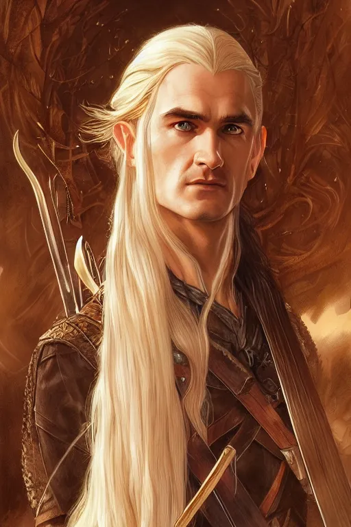 Image similar to legolas, lord of the rings elf, intricate, elegant, highly detailed, digital painting, artstation, concept art, smooth, sharp focus, illustration, art by artgerm and greg rutkowski and alphonse mucha