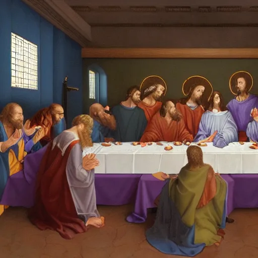 Prompt: photorealistic evangelion at jesus's last supper, Hyperdetailed, 108 Megapixels