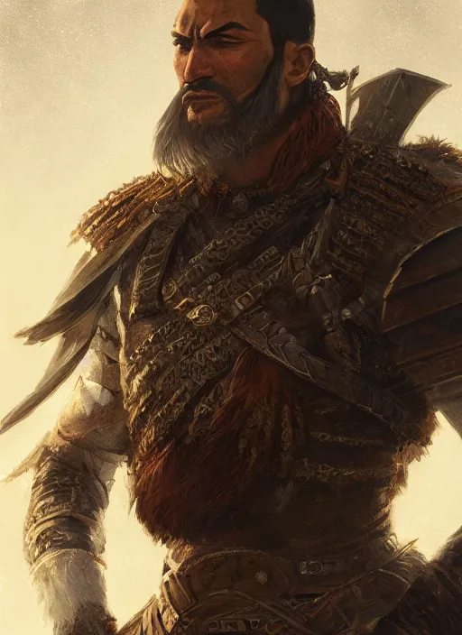 Image similar to portrait, A Turkic warrior, Central Asia, Dynamic lighting, cinematic, establishing shot, extremely high detail, photorealistic, cinematic lighting, intricate line drawings, post processed, concept art, artstation, style by Raphael Lacoste, Eddie Mendoza