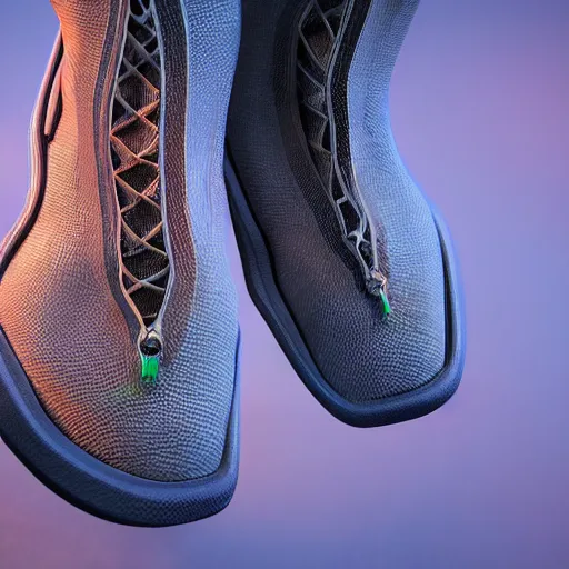 Image similar to subject photo photo of cyber balenciaga sneakers by and giger and cronenberg, ultra rendered extreme realism and detail, 8 k, pbr, surreal, colorful, direct lighting,