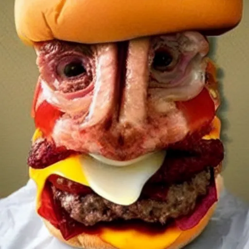 Image similar to kevin bacon face wrapped inside a cheeseburger