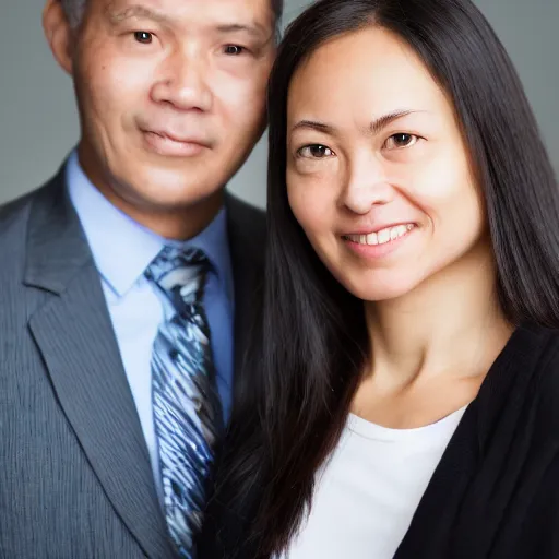 Prompt: close - up group portrait of a man and a woman