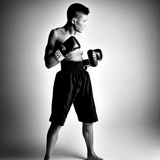 Image similar to black and white photo, portrait of k1 kickboxer by richard avedon, realistic, Leica, medium format, cinematic lighting, parallax, high resolution,