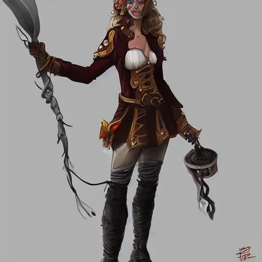 Prompt: full body concept art of a female pirate by Frank Wu