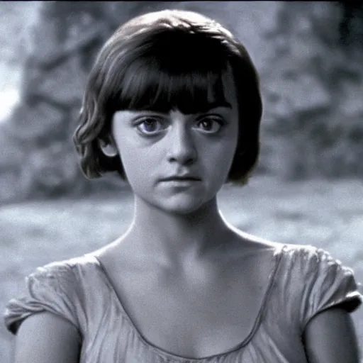 Image similar to still from campy old 70's movie Game of Thrones (1972) actress playing Arya Stark
