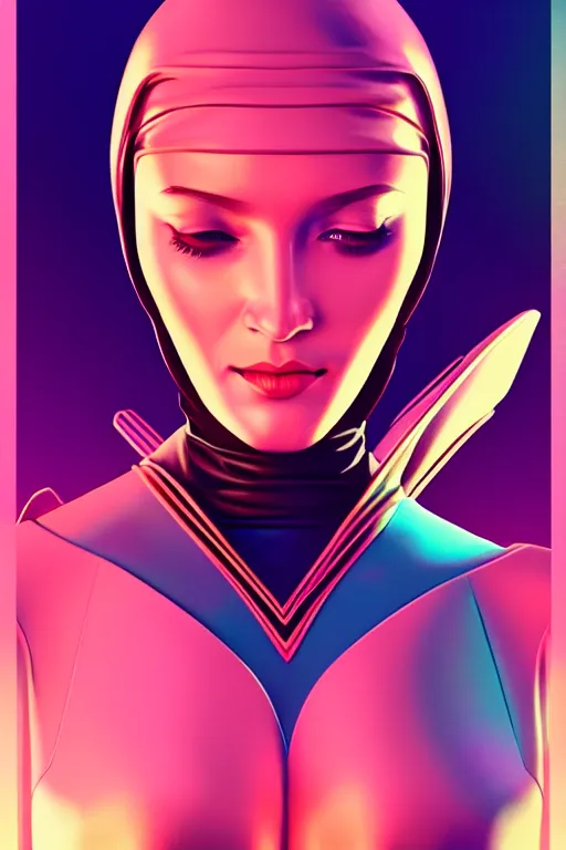 Image similar to 🧕🏽🛸, 8 0 s art deco, artstation, moebius + artgerm, hd,