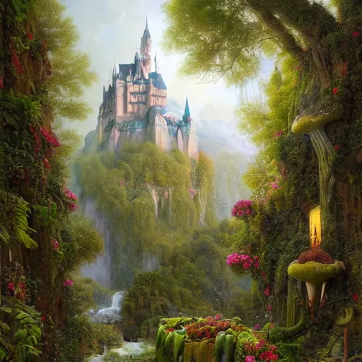 Image similar to paint surrealist 🥦🏰🍄, ferdinand knab, high definition and detailed 4 k