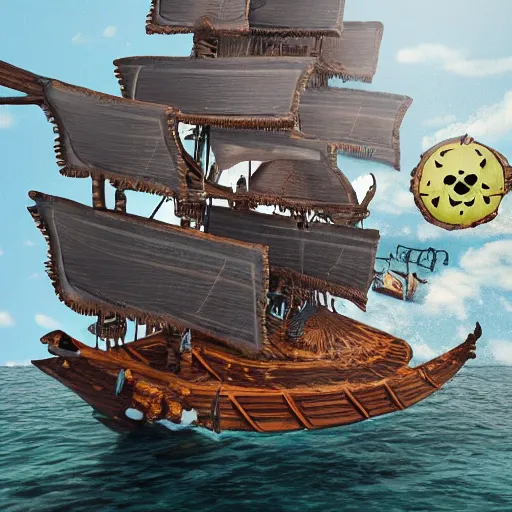 Prompt: giant pirate ship swimming in wheatgrass, photorealistic, detailed
