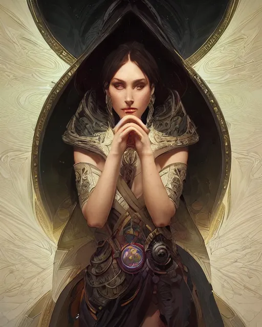 Image similar to the designer of the universe, deep focus, d & d, intricate, elegant, highly detailed, digital painting, artstation, concept art, matte, sharp focus, illustration, hearthstone, art by artgerm and greg rutkowski and alphonse mucha