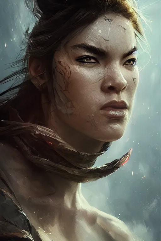 Image similar to powerfull and fierce ninja, close - up portrait, fierce, intricate, elegant, volumetric lighting, scenery, digital painting, highly detailed, artstation, sharp focus, illustration, concept art, ruan jia, steve mccurry