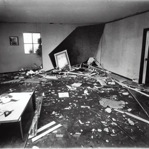 Image similar to The kinetic sculpture shows a scene of total destruction. A room has been completely wrecked, with furniture overturned, belongings strewn about, and debris everywhere. The only thing left intact is a single photograph on the wall. This photograph is the only evidence of what the room once looked like. It shows a tidy, well-appointed space, with everything in its place. The contrast between the two images is stark, and it is clear that the destruction was complete and absolute. ceramic bust by David Driskell rich