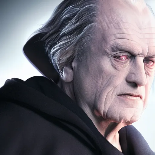 Image similar to portrait of darth sidious, wide angle shot, diffuse lighting, intricate, elegant, highly detailed, lifelike, photorealistic, smooth, sharp focus, a 2 4! film cinematography, cinematic, hyper realism, high detail, dream like atmosphere