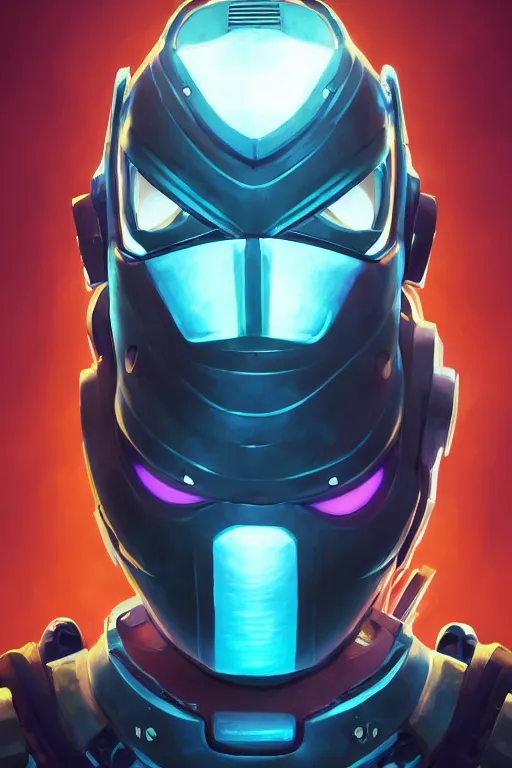 Image similar to epic mask helmet robot ninja portrait stylized as fornite style game design fanart by concept artist gervasio canda, behance hd by jesper ejsing, by rhads, makoto shinkai and lois van baarle, ilya kuvshinov, rossdraws global illumination radiating a glowing aura global illumination ray tracing hdr render in unreal engine 5