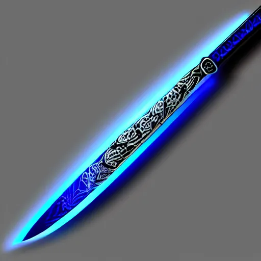 Image similar to magical katana with blue flames running up and down the blade, digital art, intricate design, vivid