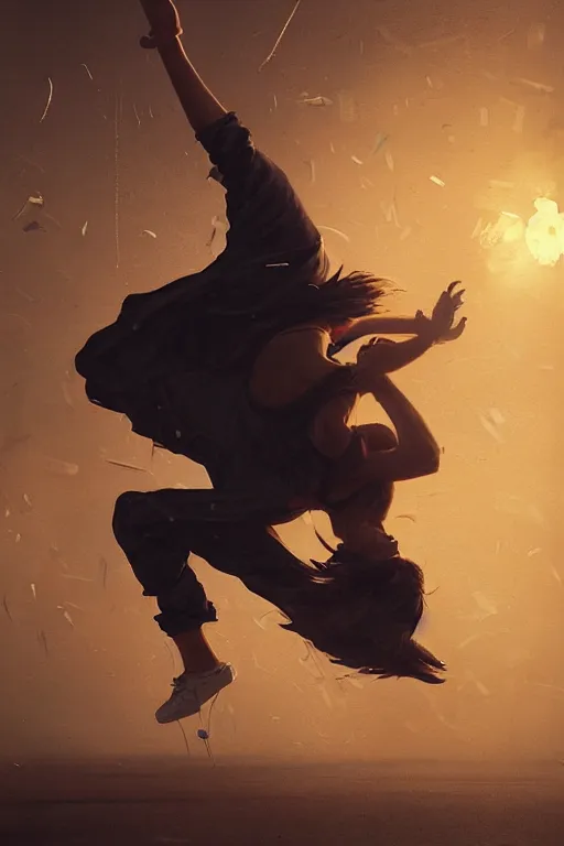 Prompt: street dancer in the wind by artgem and greg rutkowski, light cone, reimagined by industrial light and magic