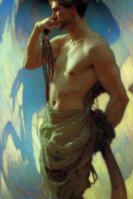 Image similar to attractive man, futurism, painting by gaston bussiere, craig mullins, greg rutkowski, alphonse mucha