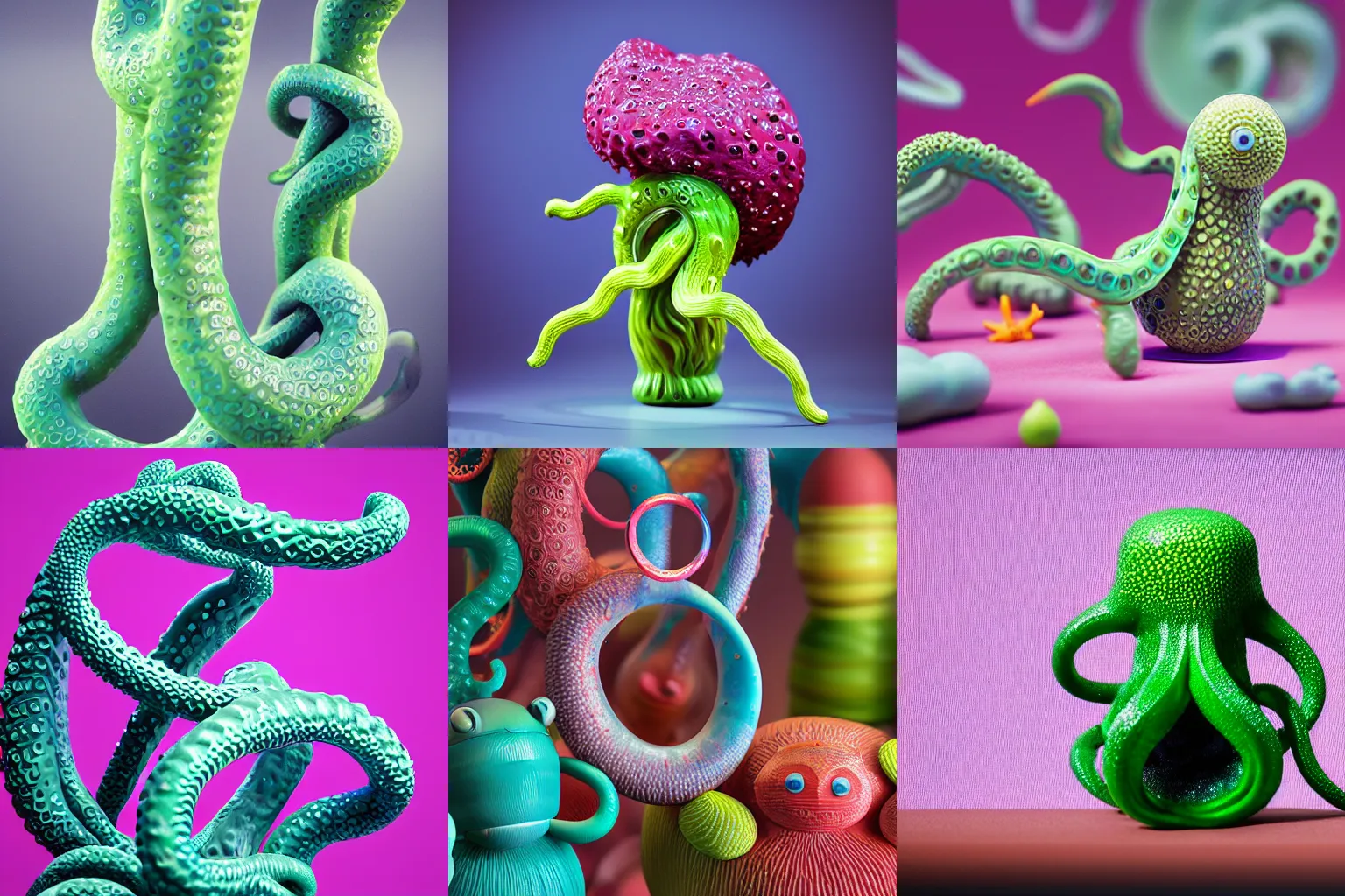 Prompt: ebay product, miniature resine figure, High detail photography, 8K, 3d fractals, pictoplasma, one simple ceramic toy tentacle monster Figure sculpture, surrounded by splashes, 3d primitives, in a Studio hollow, by pixar, by jonathan ive,, simulation
