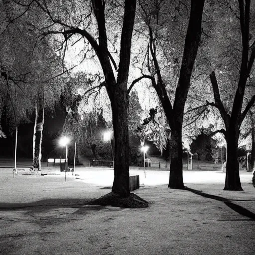 Image similar to eerie park at night, creepy, unsettling