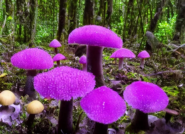 Image similar to glowing delicate flower and mushrooms that grow in fatansy forest on the planet Pandora,