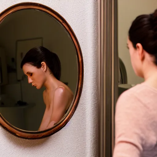 Image similar to a woman looking in the mirror