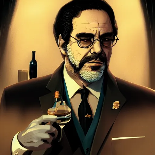 Image similar to Francis Ford Coppola as the Godfather, ambient lighting, 4k, anime key visual, lois van baarle, ilya kuvshinov, rossdraws, artstation