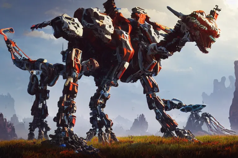 Image similar to longleg machine mecha animal beast robot of horizon forbidden west horizon zero dawn bioluminiscence global illumination ray tracing hdr fanart arstation by sung choi and eric pfeiffer and gabriel garza and casper konefal