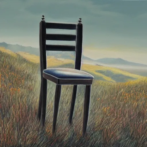 Image similar to a realistic painting of a chair on a hill highly detailed trending on art station