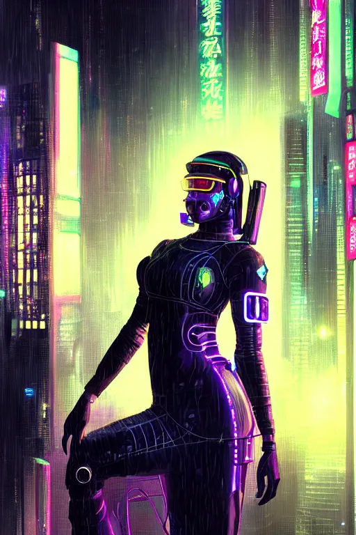 Image similar to portrait futuristic lovely cyberpunk female police, in heavy rainning futuristic tokyo rooftop cyberpunk night, ssci-fi, fantasy, intricate, very very beautiful, elegant, neon light, highly detailed, digital painting, artstation, concept art, soft light, hdri, smooth, sharp focus, illustration, art by tian zi and craig mullins and WLOP and alphonse mucha